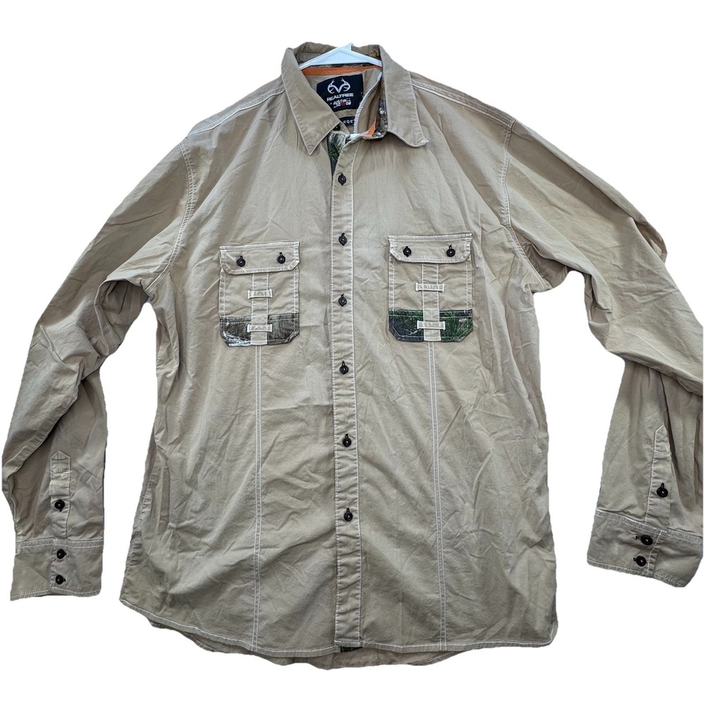 Realtree Austin‎ Season Khaki & Camo Long Sleeve Button-up Shirt Mens XL